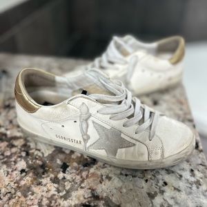 Golden Goose White and Gold Star Sneakers